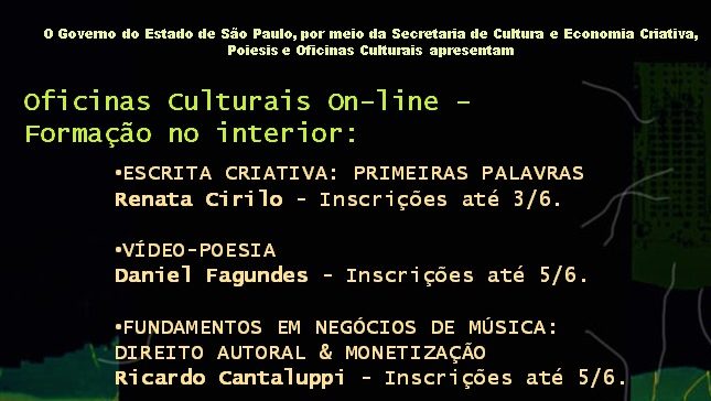 Mês de junho repleto de oficinas culturais gratuitas. Confira!